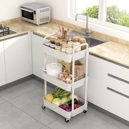 3-Tier Plastic Rolling Utility Cart with Carry Handle for Organized Everyday Storage detail image - detail view 4