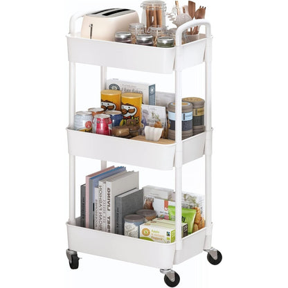 3-Tier Plastic Rolling Utility Cart with Carry Handle for Organized Everyday Storage detail image - detail view 8