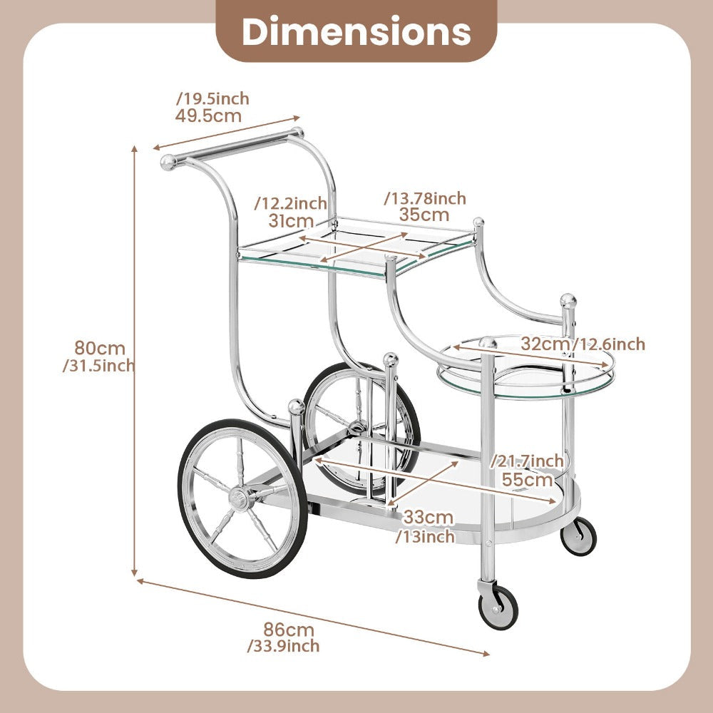 3-Tier Rolling Bar Carts And Serving Carts with Rolling Wheels for Living Room detail image - detail view 5