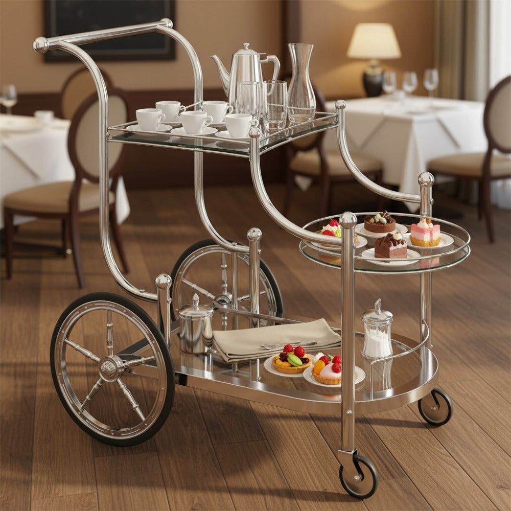 Bar Carts and Serving Carts, 3-Tier Rolling Bar Cart with Mirrored Glass Shelves & Wheels shown in the main product view