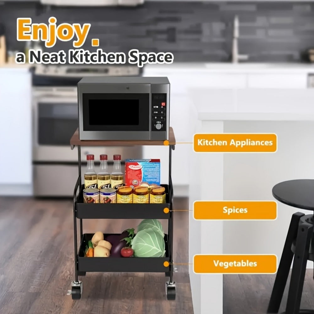 3-Tier Rolling Kitchen Cart with Rolling Wheels for Organized Everyday Storage detail image - detail view 5