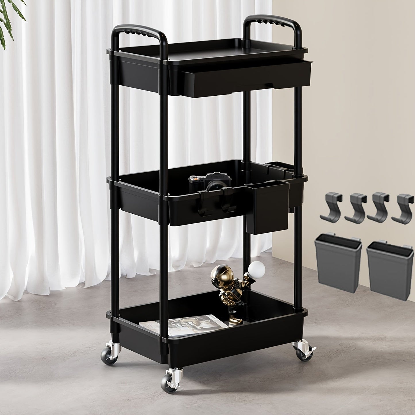 Rolling Storage Cart shown in the Black, 3 Tier option