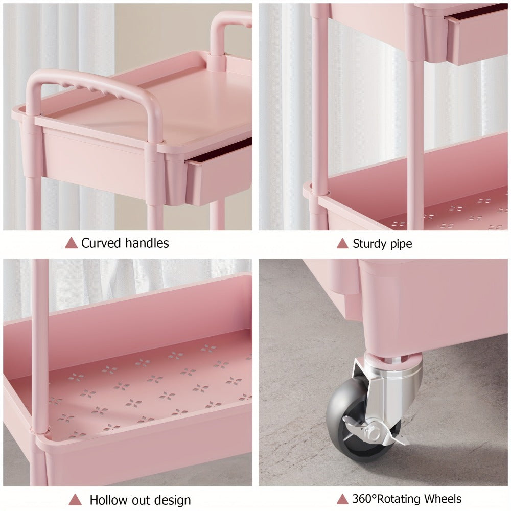 3-Tier Rolling Storage Cart with Storage Drawers and Locking Wheels for Living Room detail image - detail view 11