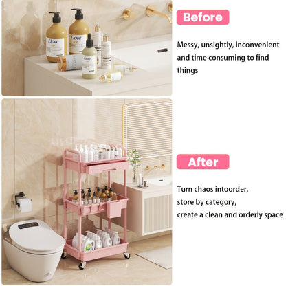 3-Tier Rolling Storage Cart with Storage Drawers and Locking Wheels for Living Room detail image - detail view 12
