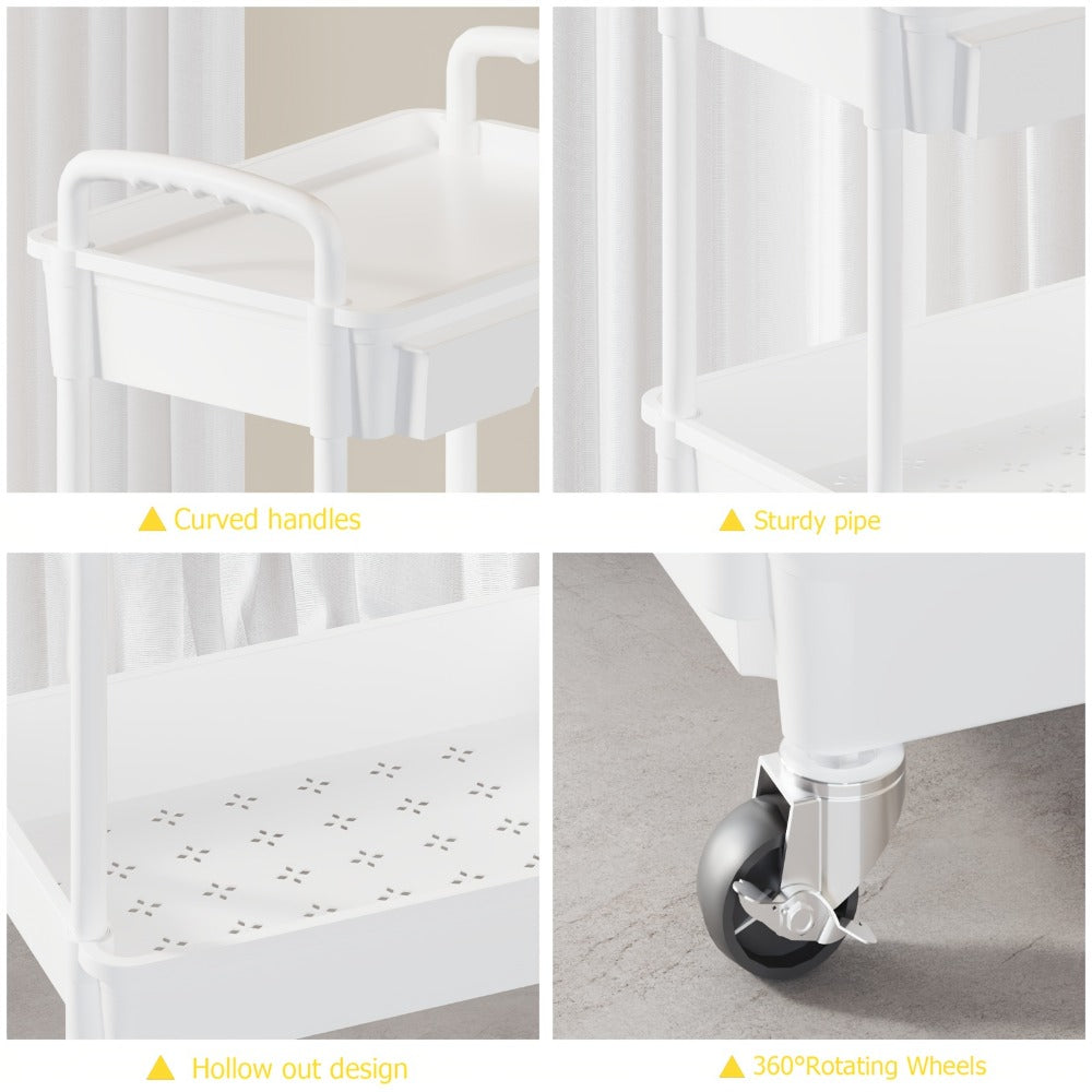 3-Tier Rolling Storage Cart with Storage Drawers and Locking Wheels for Living Room detail image - detail view 15
