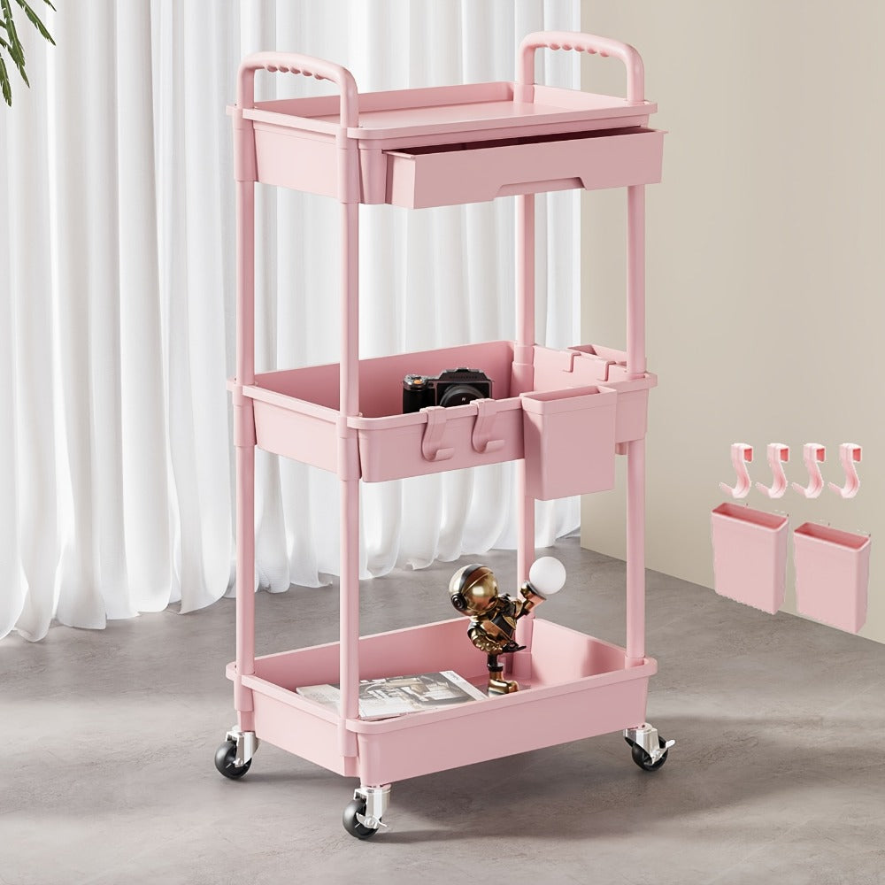 3-Tier Rolling Storage Cart with Storage Drawers and Locking Wheels for Living Room detail image - detail view 4