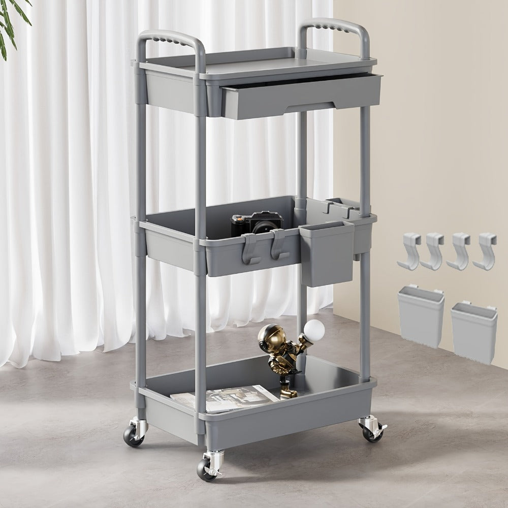 3-Tier Rolling Storage Cart with Storage Drawers and Locking Wheels for Living Room detail image - detail view 5