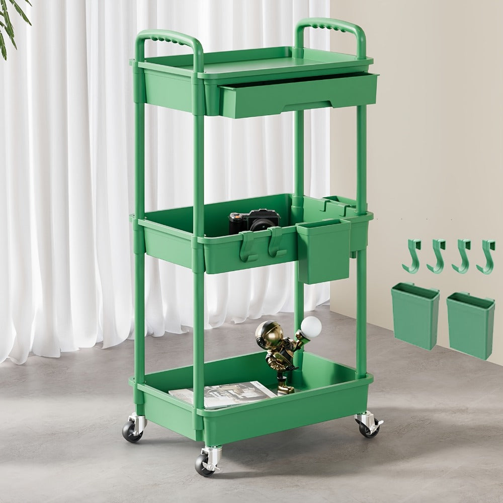 3-Tier Rolling Storage Cart with Storage Drawers and Locking Wheels for Living Room detail image - detail view 7