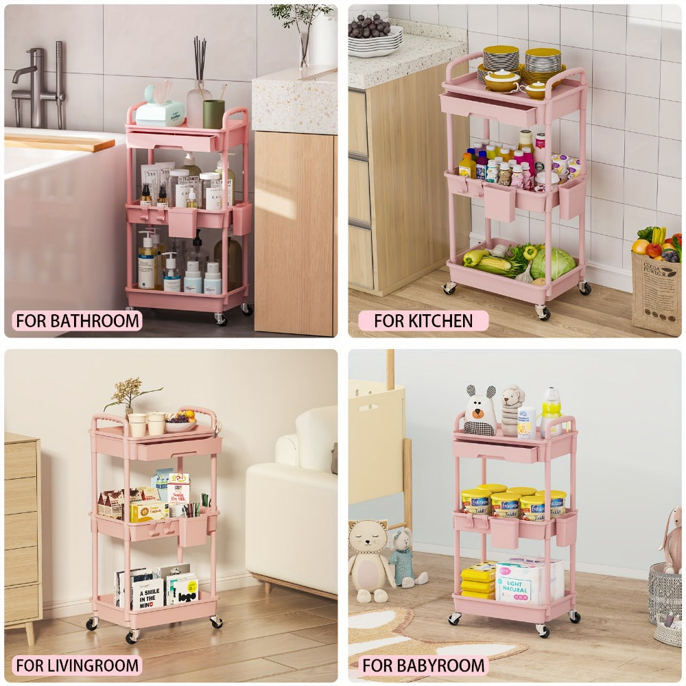3-Tier Rolling Storage Cart with Storage Drawers and Locking Wheels for Living Room detail image - detail view 9