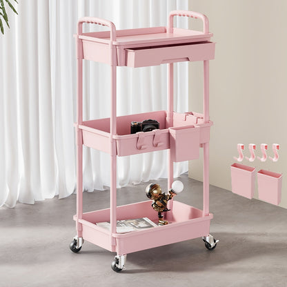 Rolling Storage Cart shown in the pink, 3 Tier option