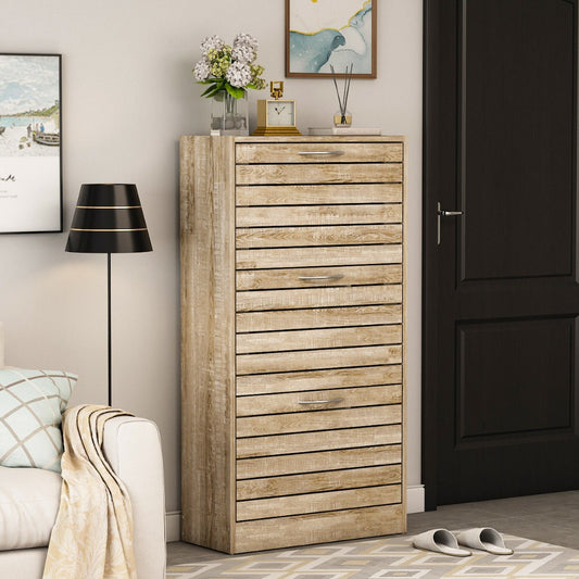 Shoe Cabinet, 3-Tier Shoe Storage Cabinet with 3 Flip-Down Drawers Ventilated Louver Doors shown in the main product view
