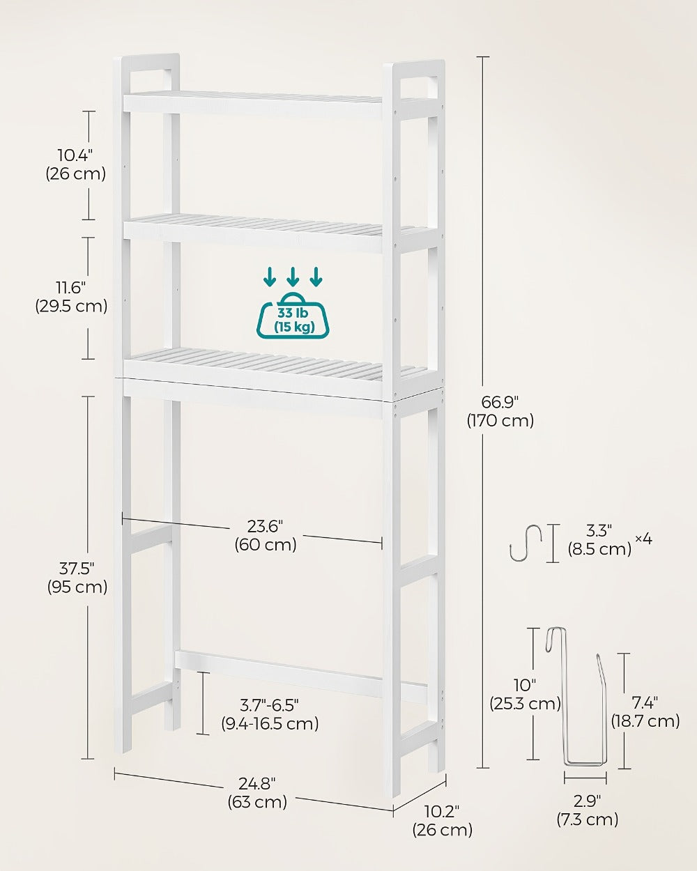 3-Tier Space-Saving Over-the-Toilet Storage Organizer with Adjustable Height for Entryway detail image - detail view 17