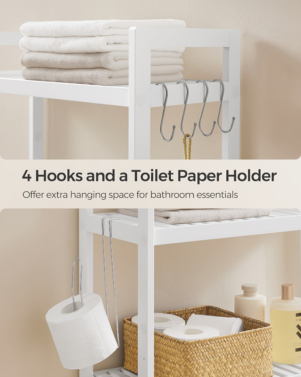 3-Tier Space-Saving Over-the-Toilet Storage Organizer with Adjustable Height for Entryway detail image - detail view 19