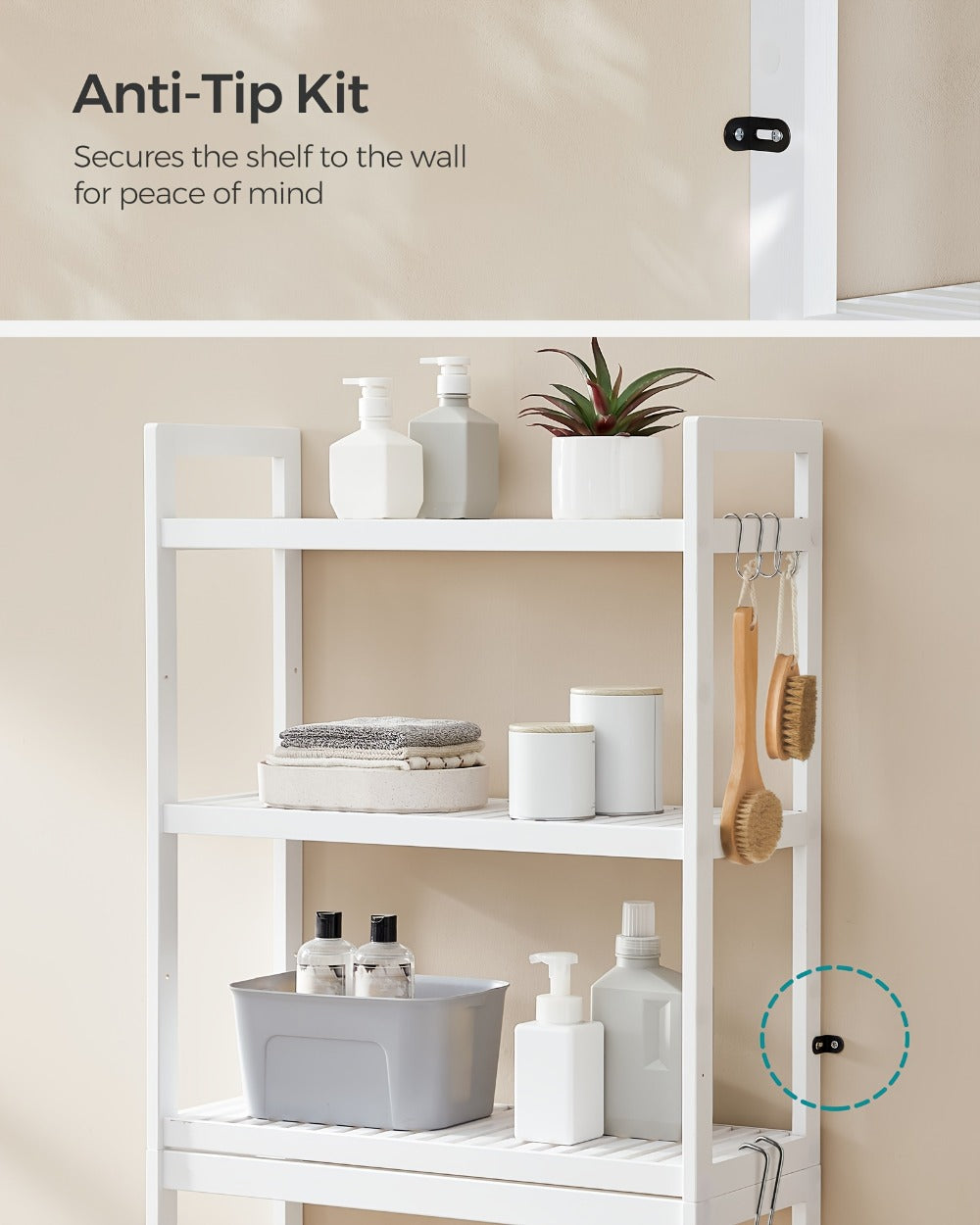 3-Tier Space-Saving Over-the-Toilet Storage Organizer with Adjustable Height for Entryway detail image - detail view 21