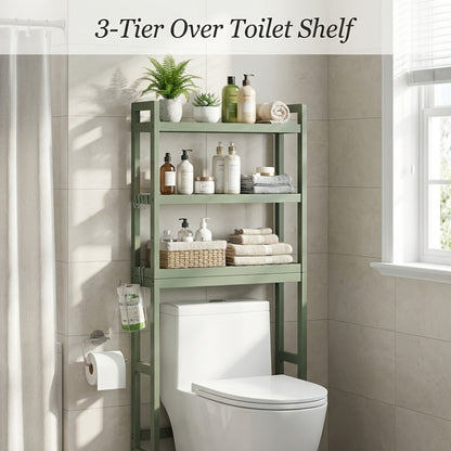 Over The Toilet Shelf, Unit 3 Tier Adjustable Rust Resistant Bamboo MDF, Space-Saving shown in the main product view