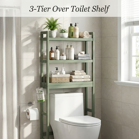 Over The Toilet Shelf, Unit 3 Tier Adjustable Rust Resistant Bamboo MDF, Space-Saving shown in the main product view