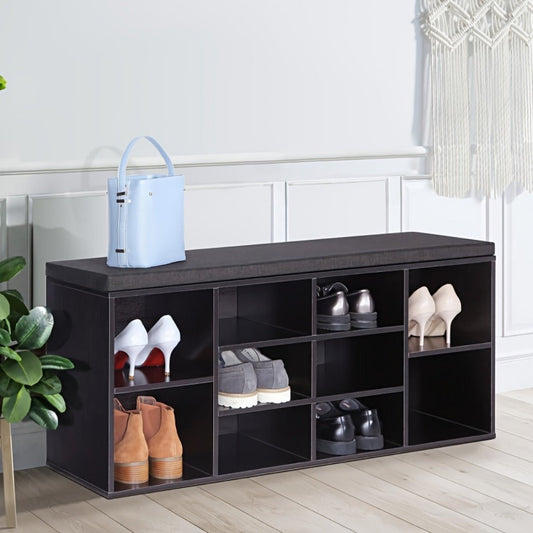 Storage Bench, Shoe 3-Tier with 10 Adjustable Cubbies Upholstered Entryway Bench Organizer shown in the main product view