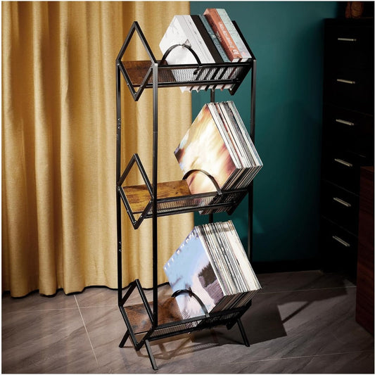 Vinyl Record Storage and Display, Vinyl Record Storage Rack 3-Tier - Holds 290-330 LPs shown in the main product view