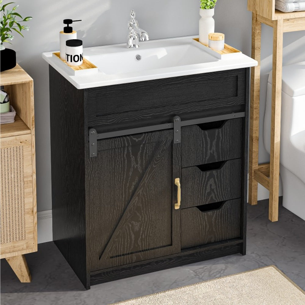 30-Inch Solid Wood Bathroom Vanity with Sliding Doors and Large-Capacity Storage detail image - detail view 14