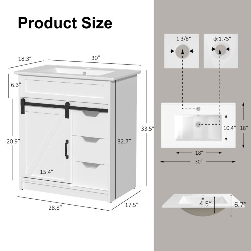 30-Inch Solid Wood Bathroom Vanity with Sliding Doors and Large-Capacity Storage detail image - detail view 16