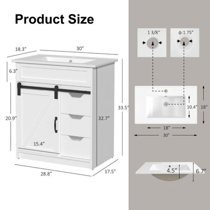30-Inch Solid Wood Bathroom Vanity with Sliding Doors and Large-Capacity Storage detail image - detail view 16