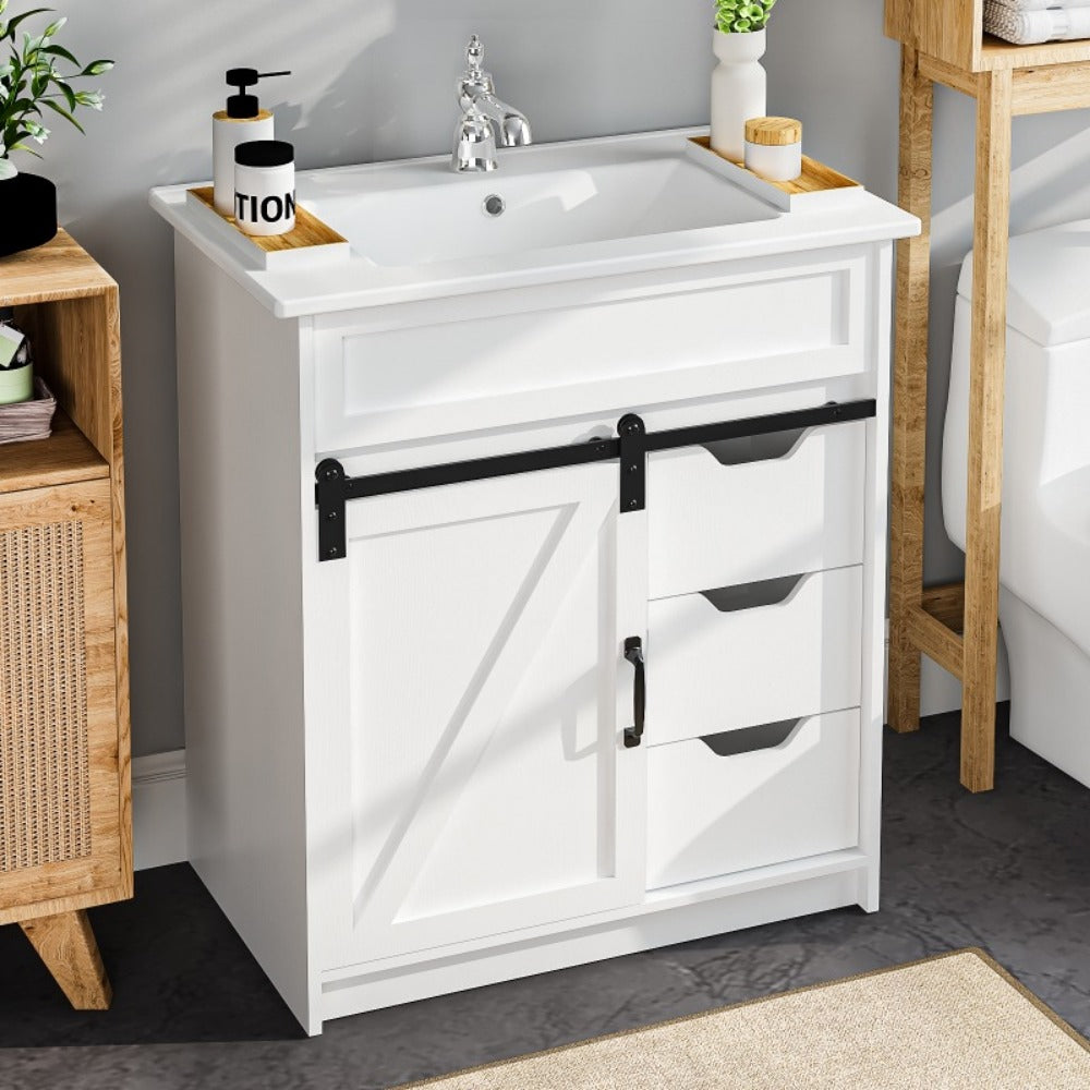 30-Inch Solid Wood Bathroom Vanity with Sliding Doors and Large-Capacity Storage detail image