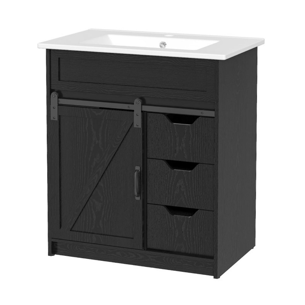 30-Inch Solid Wood Bathroom Vanity with Sliding Doors and Large-Capacity Storage detail image - detail view 4
