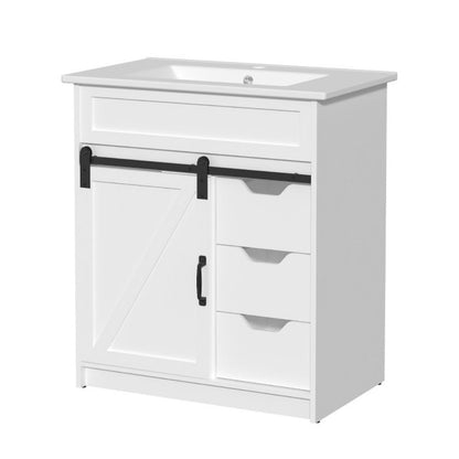 30-Inch Solid Wood Bathroom Vanity with Sliding Doors and Large-Capacity Storage detail image - detail view 6