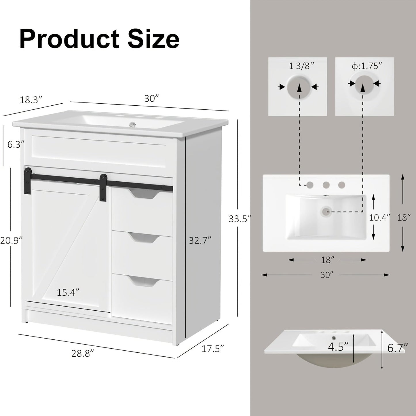 Bathroom Vanity shown in the White Vanity Set (w/Sink) option