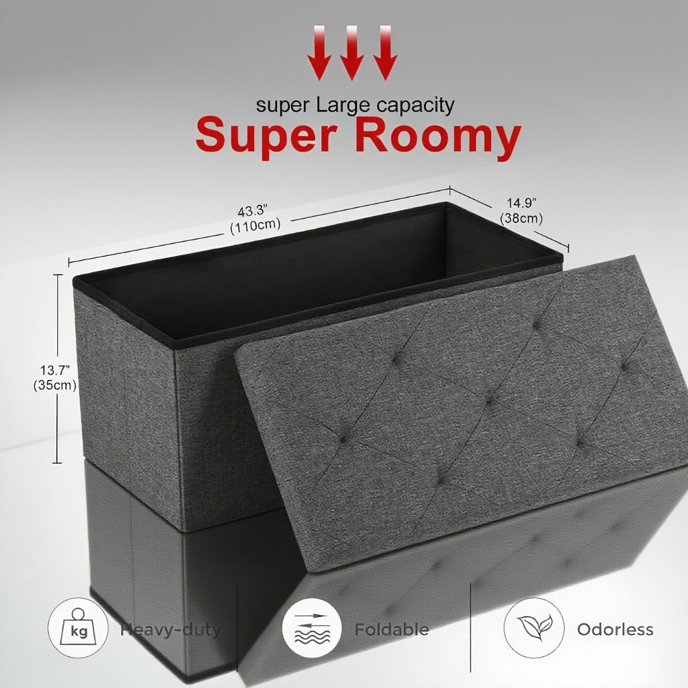 Storage Ottoman, Bench with Bins, 30"/43" Fabric Upholstered Bench for Bedroom End of Bed shown in the main product view