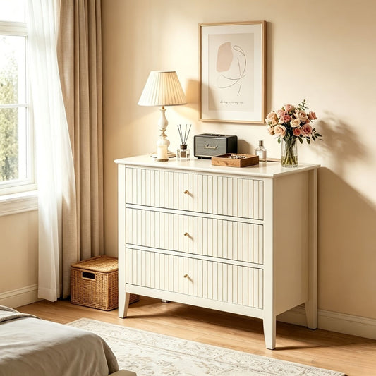 Nightstand, Fluted Design 30 Inch Wooden Dresser with Ample Storage Modern Painted Chest shown in the main product view