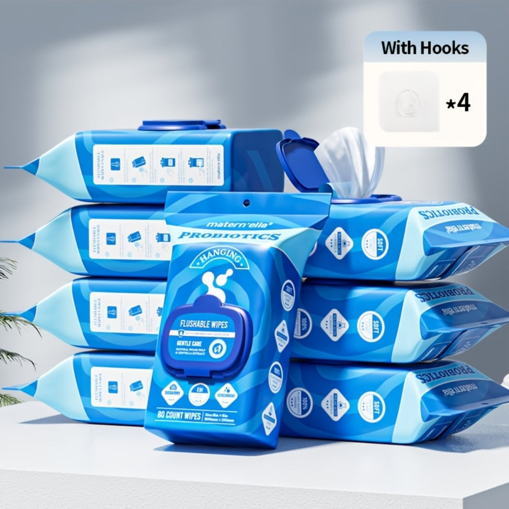 Flushable Wet Wipes with Probiotics – Plant-Based Fibers, Fragrance Free, Sewer Safe, Soft & Thick Disposable Butt Wipes for Adults, Incontinence & Personal Care (1/3/5/6/8/9/15 Packs)
