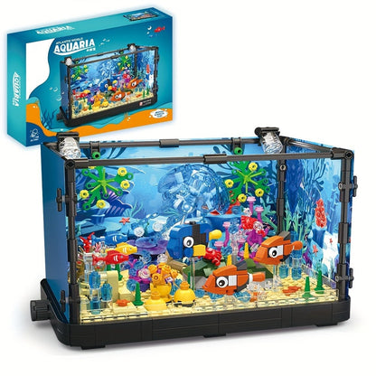 LED Aquarium Building Block Set – Fish Tank Marine Jellyfish Brick Model Kit with Glowing Light, Unique Home Office Decor Display Gift for Adults Teens Ocean Lovers Birthday Christmas (Model RB0049)