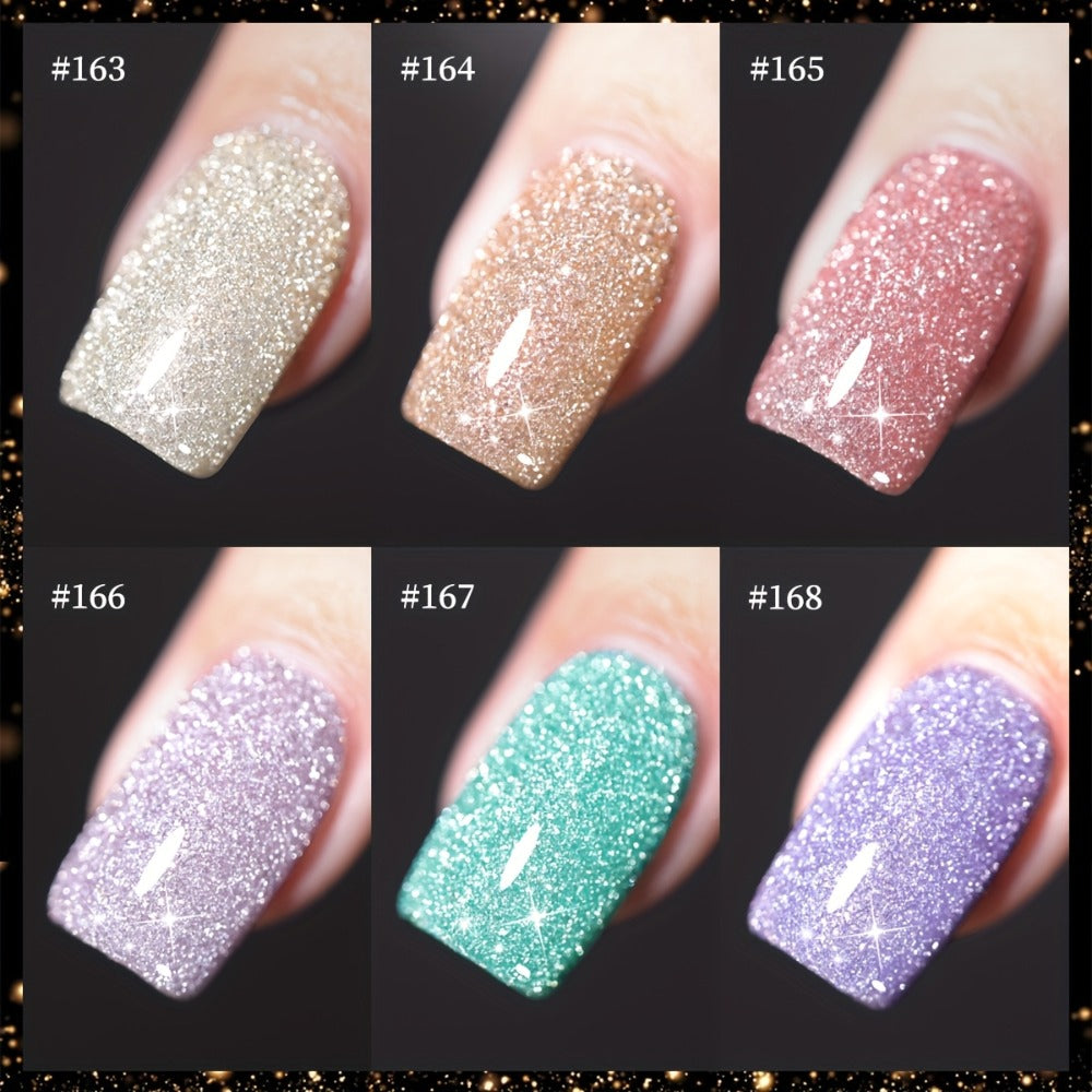 Diamond Glitter Gel Polish Set 6 Colors Sparkling Shine Finish Alcohol-Free | Soak-Off UV LED Long-Lasting Chip-Resistant Nail Art Kit | Women DIY Home Salon Manicure Holiday Party Gift