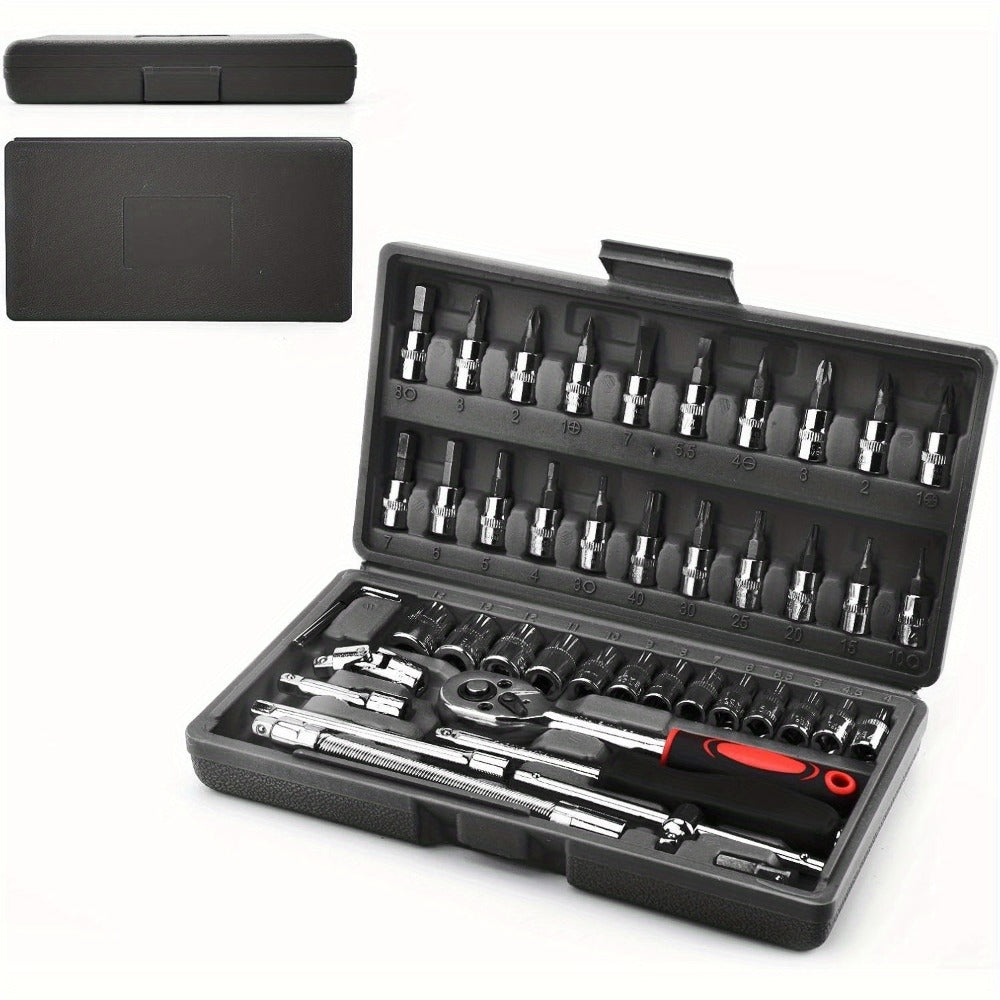 Automotive Socket Repair Tool Kit 45 / 898-Piece – 1/2-Inch & 1/4-Inch Drive Socket Set for Car Repair & Home Projects, Complete Mechanic Tool Kit, Perfect Gift for Men