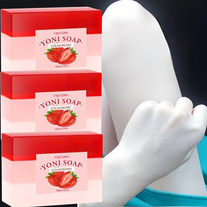 Strawberry Intimate Soap for Women 3-Pack – pH-Balanced Feminine Wash Bar for Gentle Intimate & Body Cleansing | Moisturizing Sensitive Skin Friendly Feminine Hygiene Soap | Refreshing Scent, 100g Each