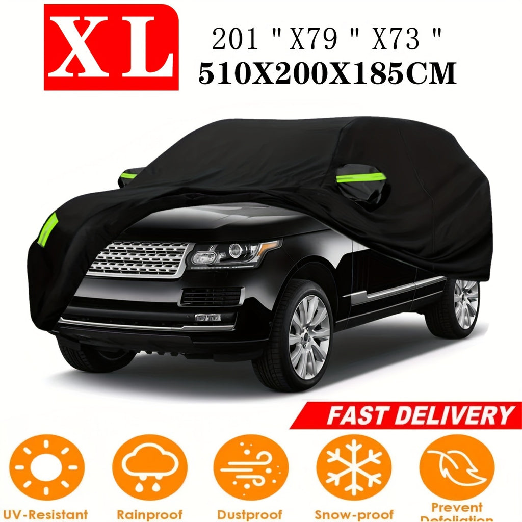 XXL All-Weather Car Cover for SUVs - Durable 190T Polyester, Scratch-Resistant, Waterproof, UV & Snow Protection with Reflective Safety Strips, Black, Fits Range for RoveR Evoque, Car Cover Waterproof All Weather