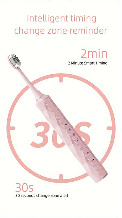 Sonic Electric Toothbrush IPX8 Waterproof – USB Rechargeable, Smart Timer, Metal Handle, 5 Replacement Brush Heads, Soft Bristles for Adults Men & Women – Black & Blue
