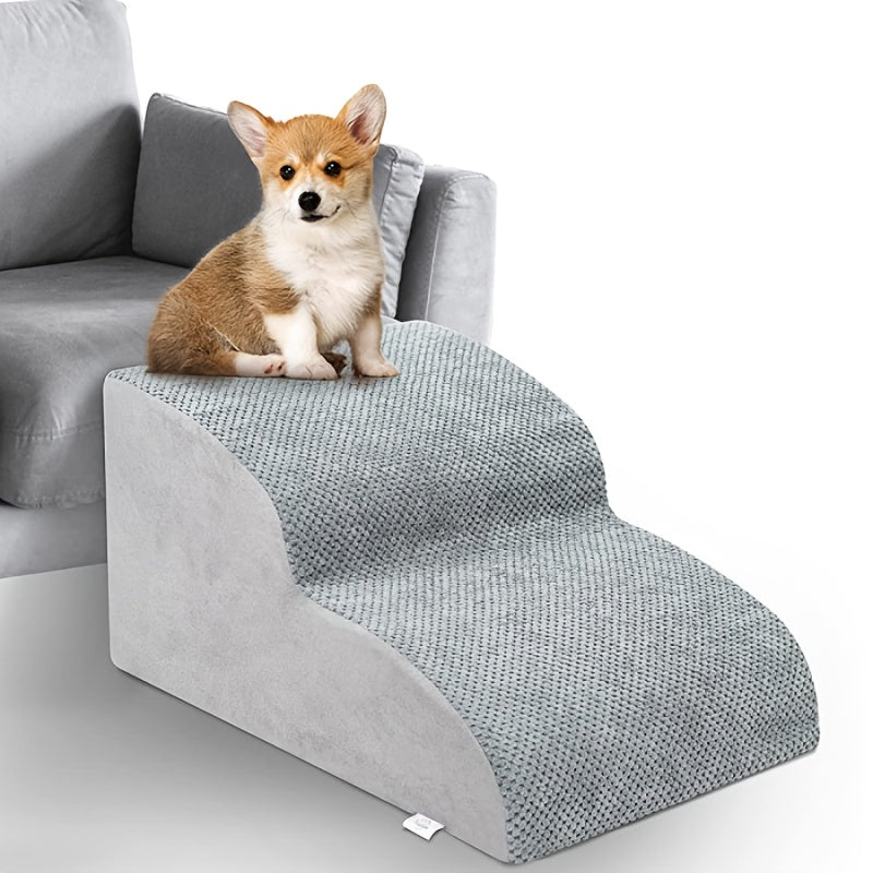 Dog Stairs for High Beds & Sofas – 2/3/4 Step Memory Foam Pet Steps with Non-Slip Bottom, Washable Cover & Textured Surface – Supportive Dog Steps for Senior Dogs, Puppies & Small Breeds