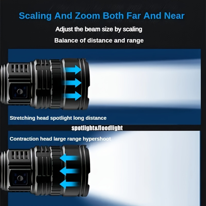 Zoomable COB Flashlight 5 Modes USB Rechargeable Power Bank with COB Tail Light for Camping Hiking Emergency Outdoor Adventures