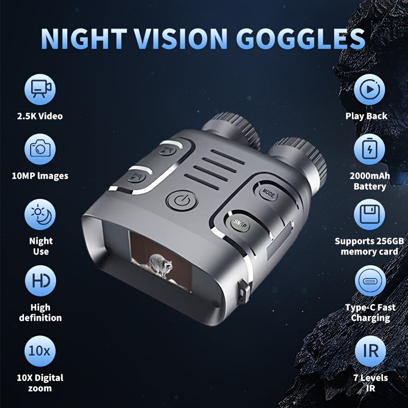 Digital Night Vision Binoculars 2.5K HD – 10X Zoom, 800M Range, 2.4" Screen with Photo & Video Recording | USB Rechargeable Night Vision Goggles for Hunting, Fishing, Camping & Boating