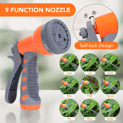 65ft Automatic Garden Hose Reel with 9-Function Sprayer | 180° Swivel, Auto-Rewind & Slow Return System