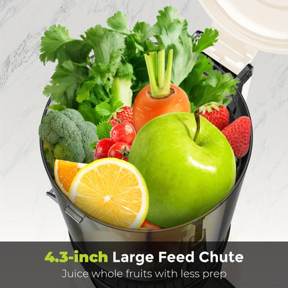 Centrifugal Juicer with 4.3-Inch Wide Feed Chute - 3-Speed Electric Juicer Machine for Whole Fruits & Vegetables, High Juice Yield, 3 Interchangeable Strainers, Easy to Clean, BPA-Free