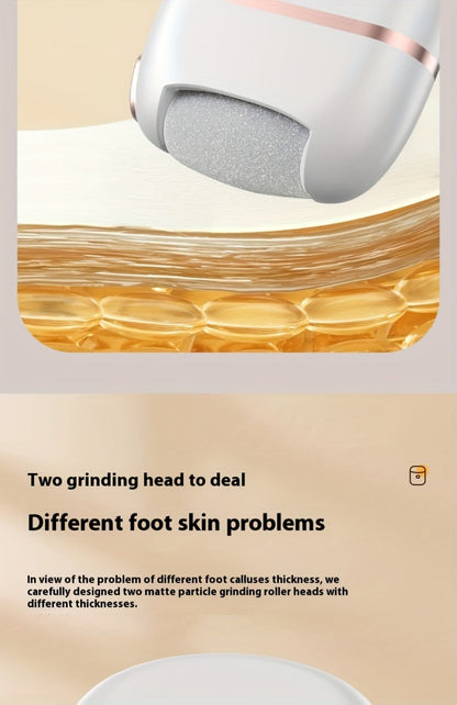 Electric Foot Callus Remover Rechargeable with 2 Roller Heads - Portable Dead Skin Scrubber Pedicure Tool for Smooth Soft Feet Cracked Heel Repair Home Professional Foot Care Kit, White