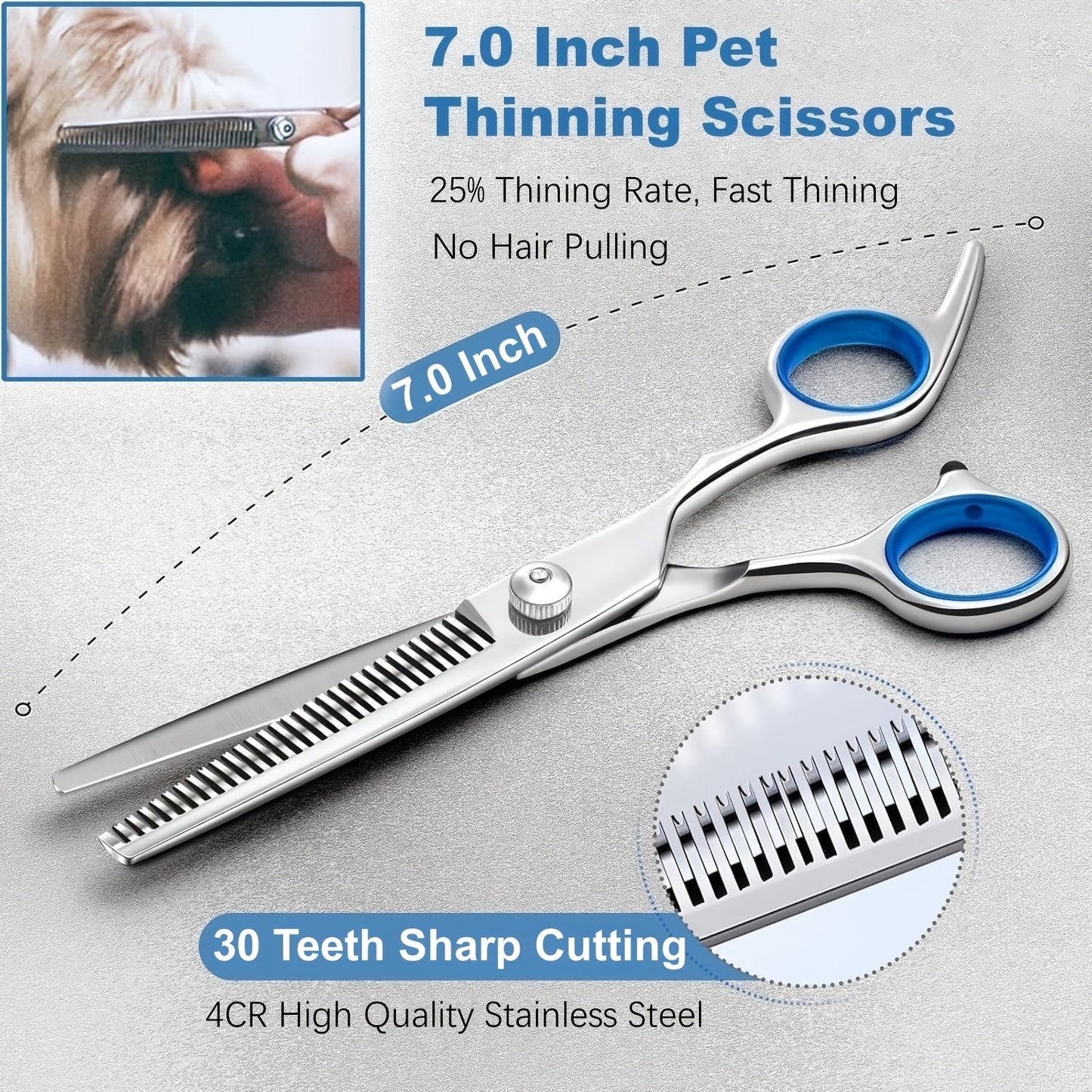 Dog Grooming Scissors Set 7-in-1 Professional Ceramic Coated Stainless Steel Safety Round Tip Straight Thinning Curved Scissors Comb Kit for Dogs Cats