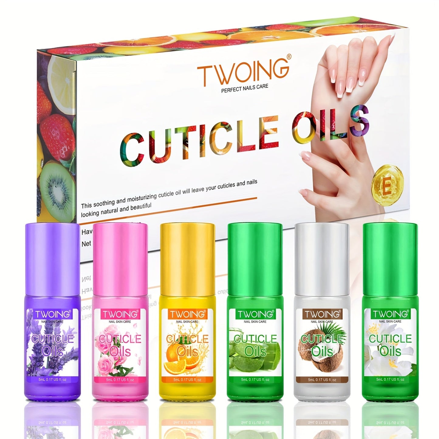 Cuticle Oil Set 6 Scents with Jojoba Oil Grape Seed Oil & Vitamin E — Paraben-Free Plant-Based Daily Nail Treatment for Dry Damaged Broken Thinning Nails & Cuticles, Nail Care Gift Set for Women