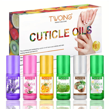 Cuticle Oil Set 6 Scents with Jojoba Oil Grape Seed Oil & Vitamin E — Paraben-Free Plant-Based Daily Nail Treatment for Dry Damaged Broken Thinning Nails & Cuticles, Nail Care Gift Set for Women