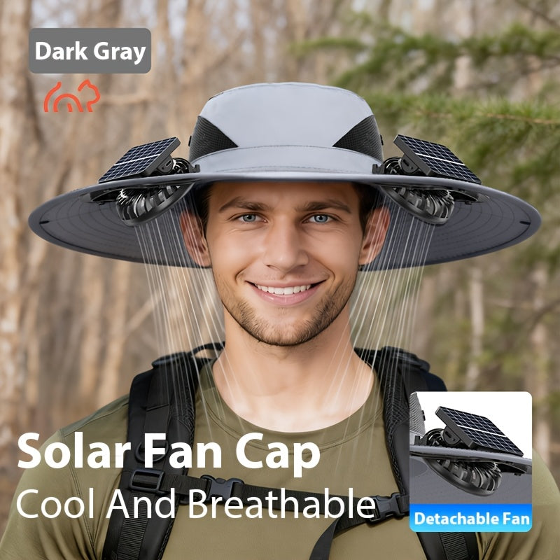 Solar Powered Dual Fan Sun Hat with USB Charging – Adjustable Strap, Breathable Mesh Design, High Airflow, Long Battery Life, Ideal for Fishing Hiking Camping Gardening Outdoor Work