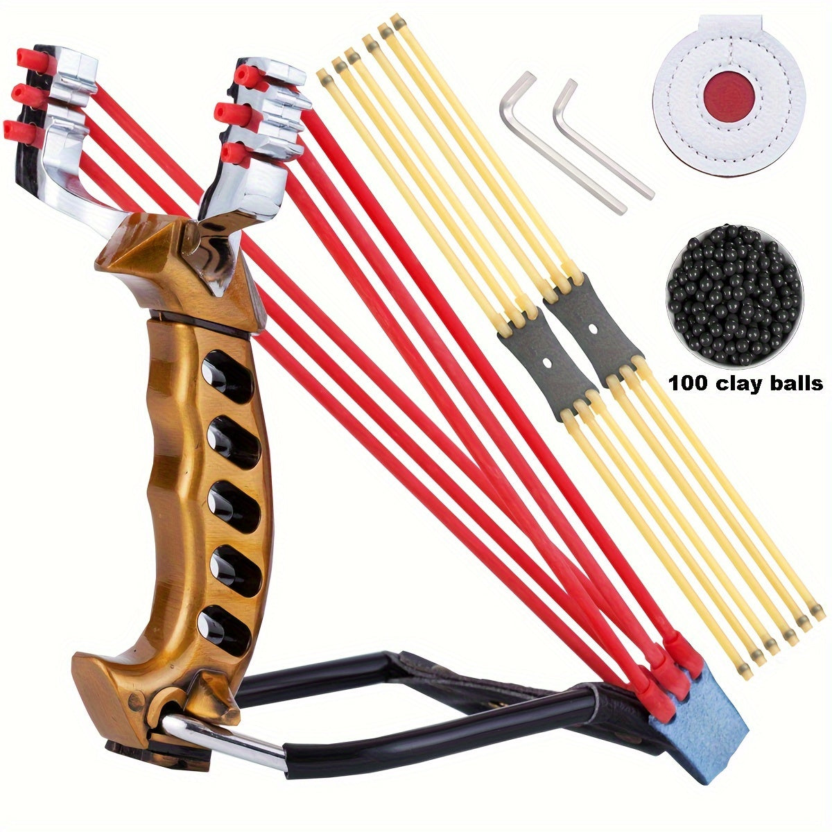 Heavy Duty Metal Slingshot with Wrist Brace – Powerful Hunting Catapult with Rubber Bands & Clay Balls