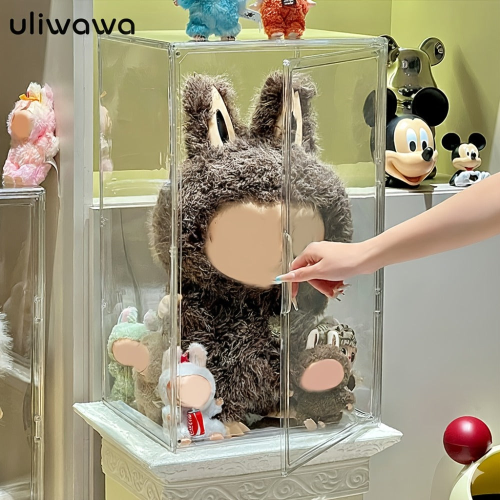 Labubu Display Case XXL Acrylic with Magnetic Door – Clear Dust-Free Showcase Box for Labubu Figures Plushies Action Figures Collectibles, Extra Large 1pc or 2pcs
